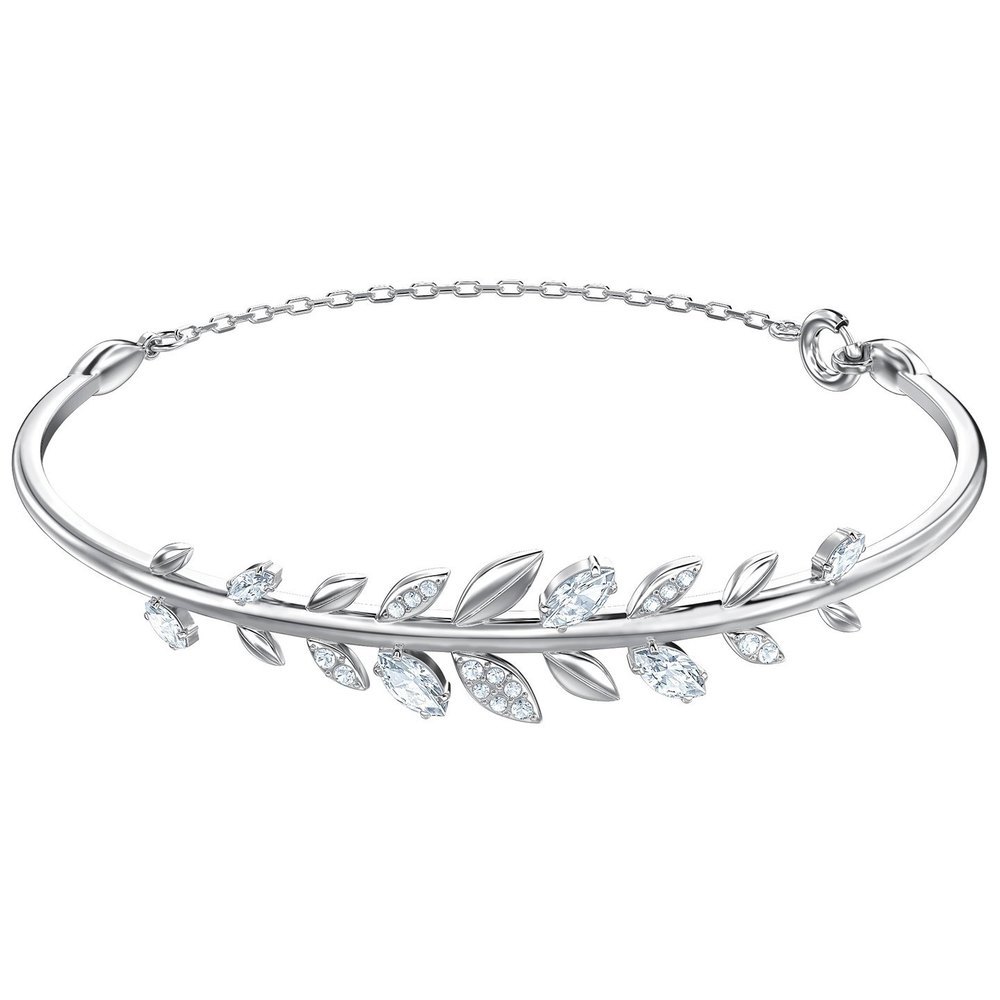 Brazalete Swarovski rígido plateado rama de hojas