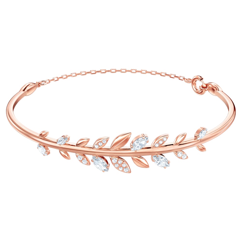 Brazalete Swarovski rígido oro rosa rama de hojas