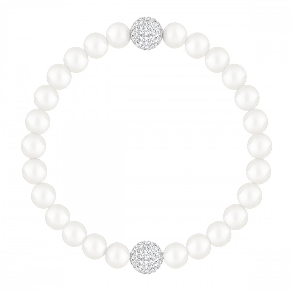 Brazalete Swarovski elástico perlas y esferas pavé plateadas