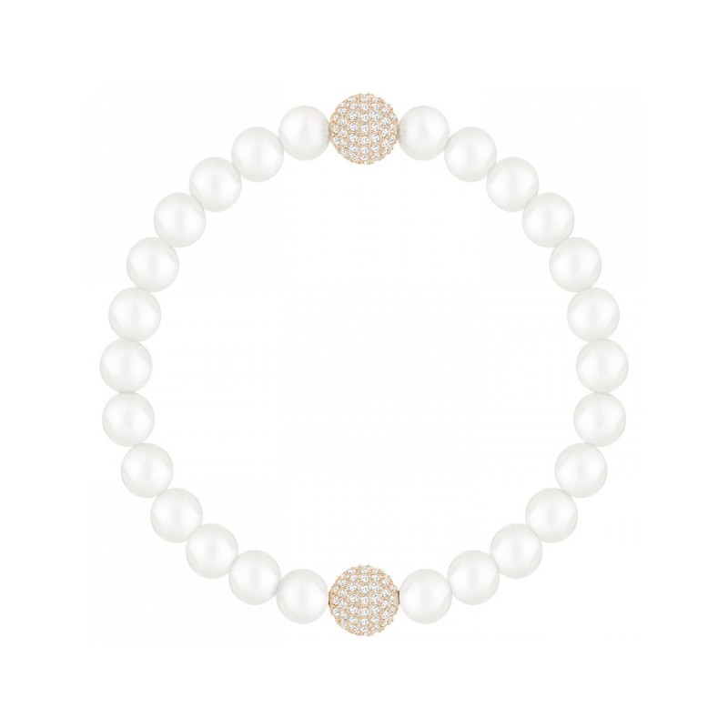 Brazalete Swarovski Perlas Blancas y Bola Pavé Oro Rosa