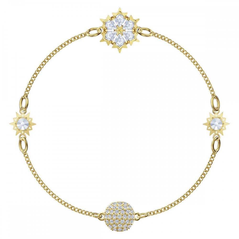 Brazalete Swarovski Cadena Estrella y Copo de Nieve Dorado
