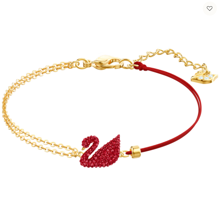 Brazalete Swarovski Cisne Rojo Cordón y Cadena Dorada