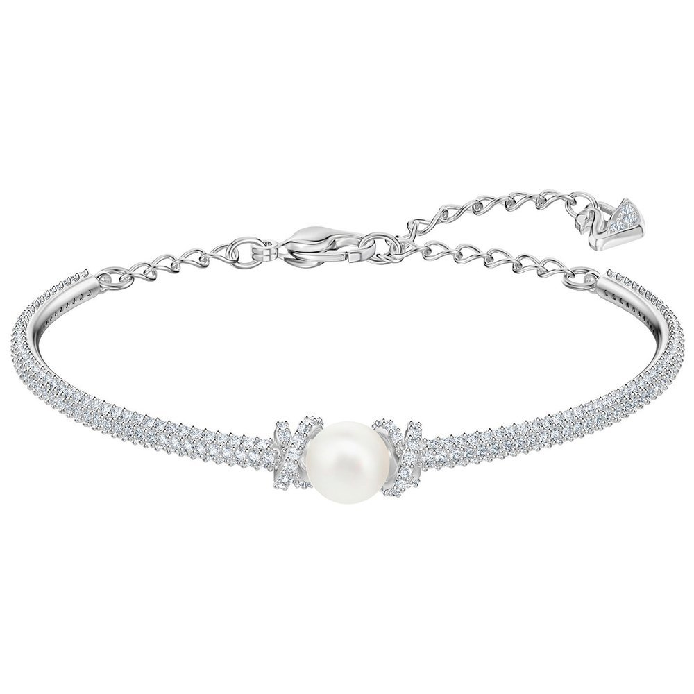 Brazalete perla y pavé doble hilera rodio