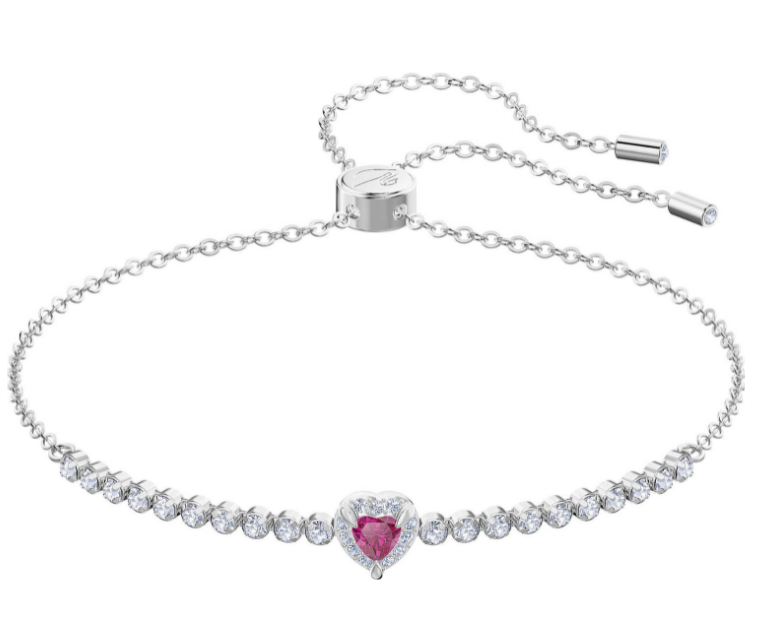 Brazalete tenis ajustable corazón rosa rodio