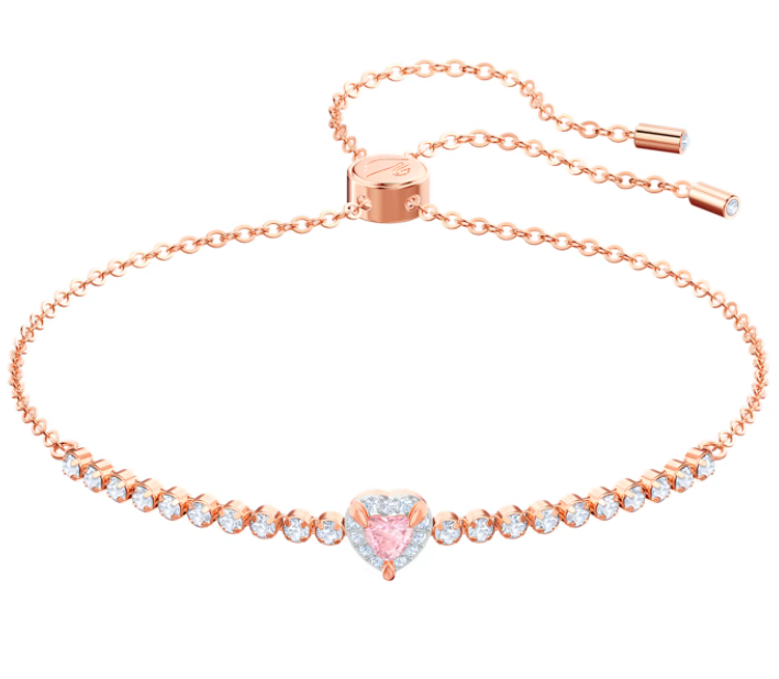 Brazalete tenis ajustable corazón rosa oro rosa