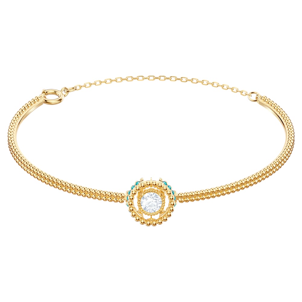 Brazalete dorado halo cristal blanco y turquesa