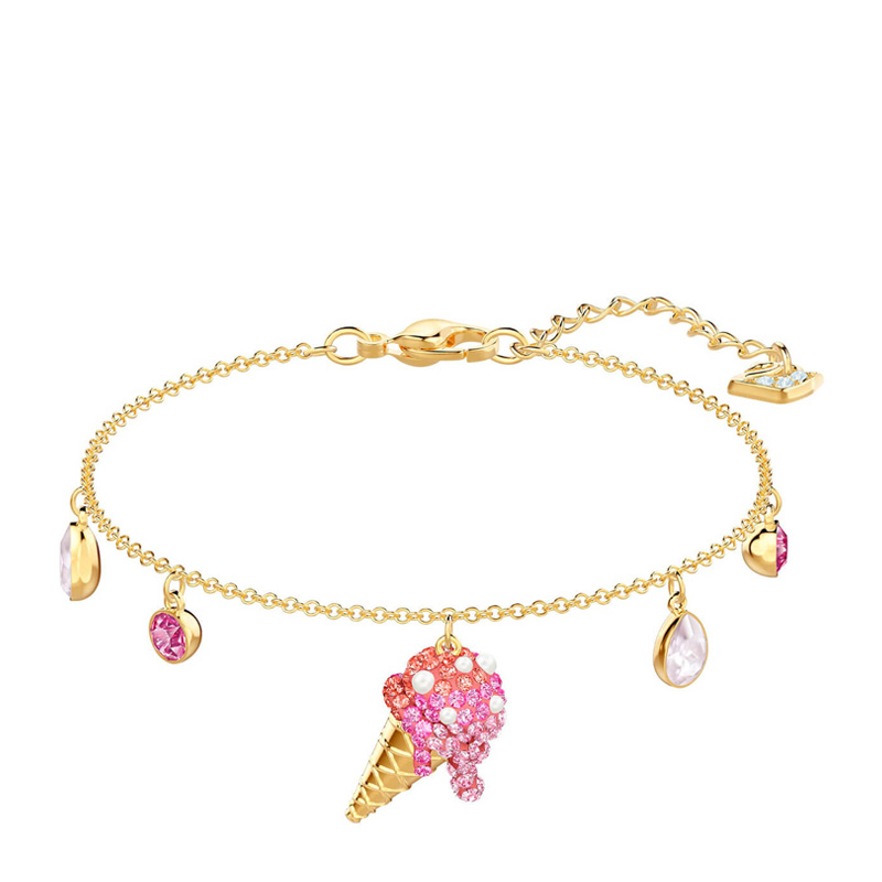 Brazalete dorado dijes helado y cristales rosa