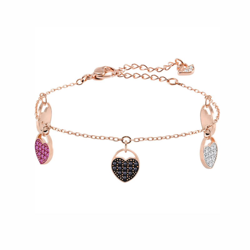 Brazalete oro rosa tres corazones pavé multicolor