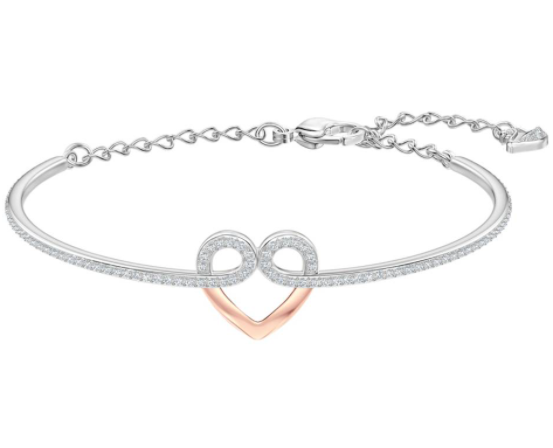 Brazalete plateado corazón infinito oro rosa
