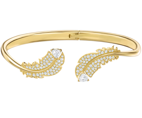 Brazalete Swarovski Plumas Abiertas Oro