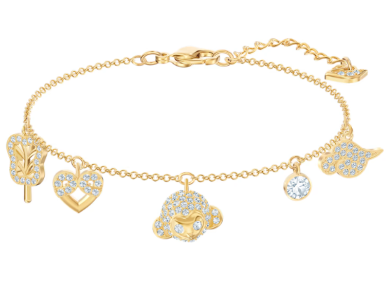 Brazalete Swarovski Dijes Corazón y Rosa Dorado