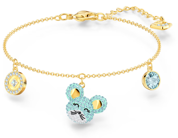 Brazalete Swarovski ratón pavé turquesa dorado