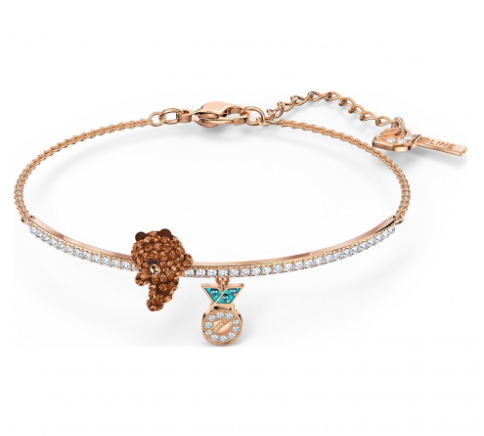 Brazalete Swarovski tenis oro rosa con dije de oso