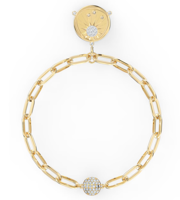 Brazalete Swarovski eslabones dorados medallón sol radiante