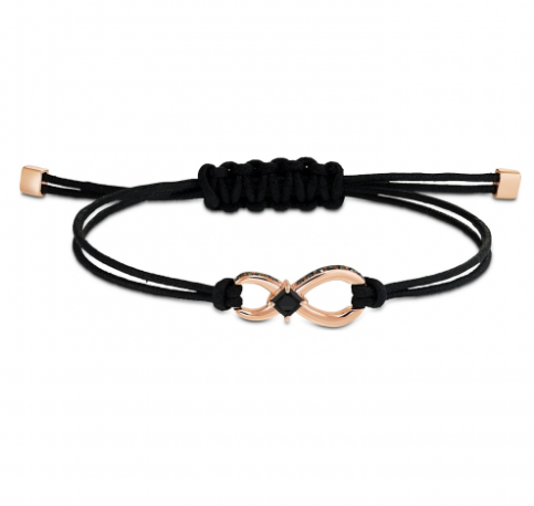 Brazalete cordón negro Swarovski infinito oro rosa cristal negro