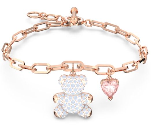 Brazalete Swarovski oro rosa oso pavé y corazón rosa