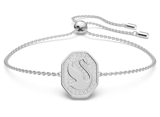 Brazalete Swarovski Medallón Cisne Octagonal Plateado