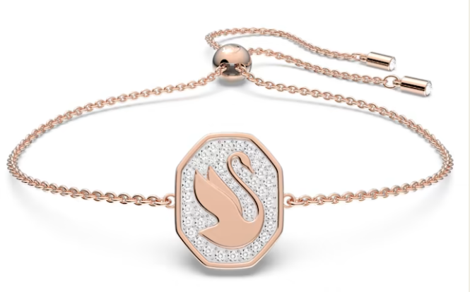 Brazalete Swarovski Medallón Cisne Octagonal Oro Rosa