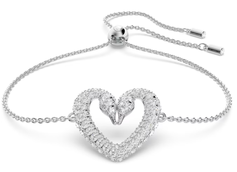 Brazalete Swarovski Corazón Cisne Pavé Blanco Rodio