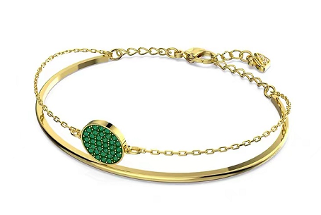 Brazalete Swarovski Medallón Circular Pavé Verde Dorado