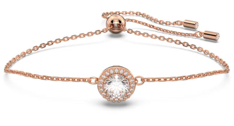 Brazalete cadena oro rosa cristal redondo halo