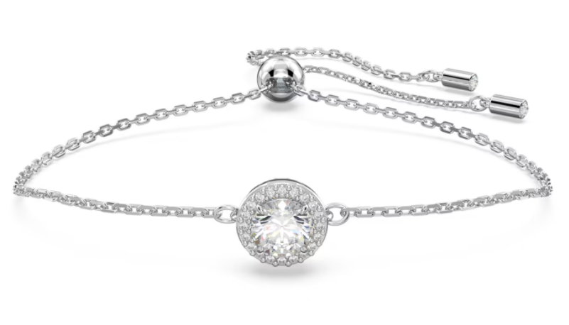 Brazalete cadena plateada cristal redondo halo