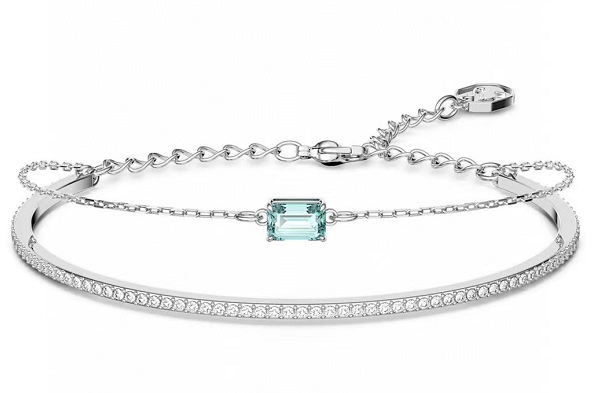 Brazalete doble hilera cristal menta baño rodio