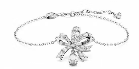 Brazalete cadena lazo colgante cristal pavé blanco