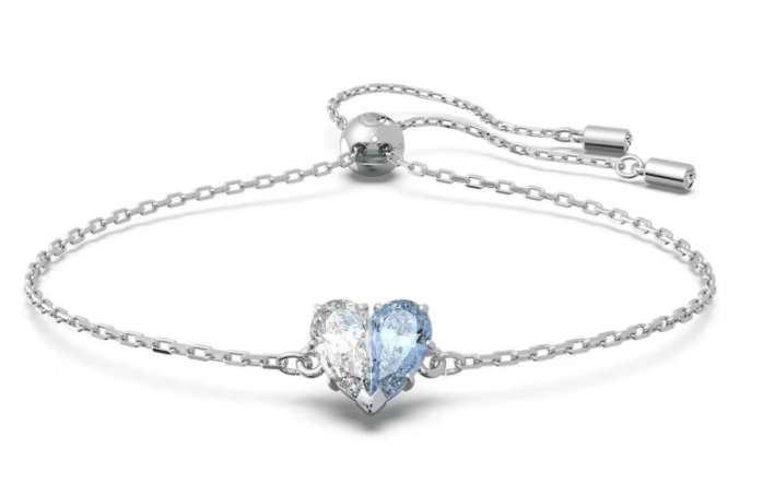 Brazalete cadena corazón cristal blanco y celeste