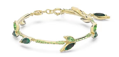 Brazalete Swarovski ramas y hojas cristales verdes tono dorado