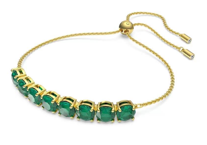 [A238-3] Brazalete Swarovski Millenia cristales verde esmeralda tono dorado