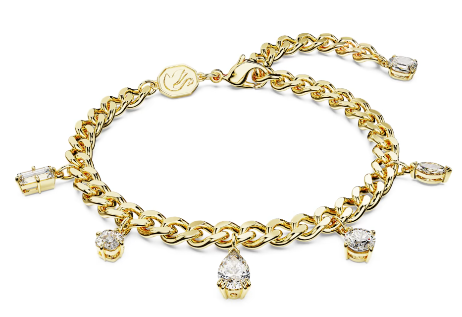 Brazalete Swarovski cadena eslabón dijes cristal baño dorado