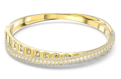 Brazalete Swarovski rígido baguette baño dorado