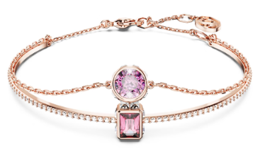 Brazalete Swarovski cristales rosa y morado escalonados tono oro rosa