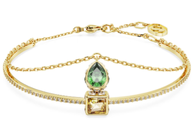 Brazalete Swarovski cristal verde y amarillo escalonado tono dorado