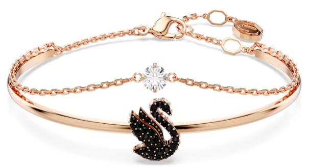 Brazalete Swarovski Swan cisne negro tono oro rosa
