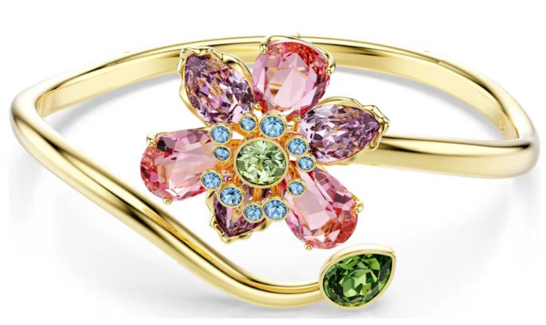 Brazalete Swarovski Dorado Puño Flor Multicolor