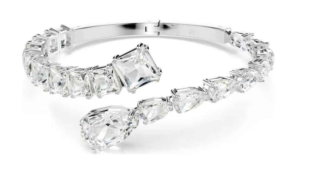 [A293] Brazalete Swarovski Millenia Plateado Puño Cristales Octagonales