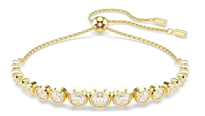 [A300] Brazalete Ajustable Swarovski Constella Cristales Redondos Dorado