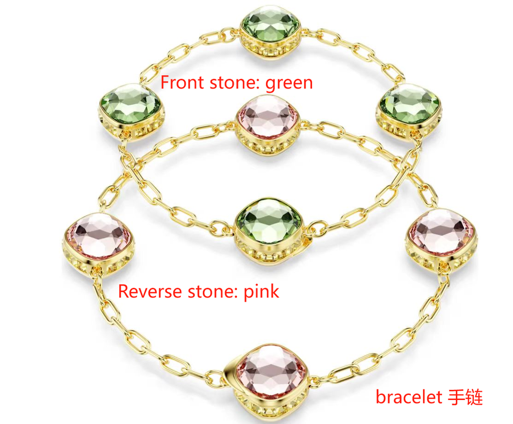 Brazalete Swarovski Constella Cristales Bicolor Verde y Rosa