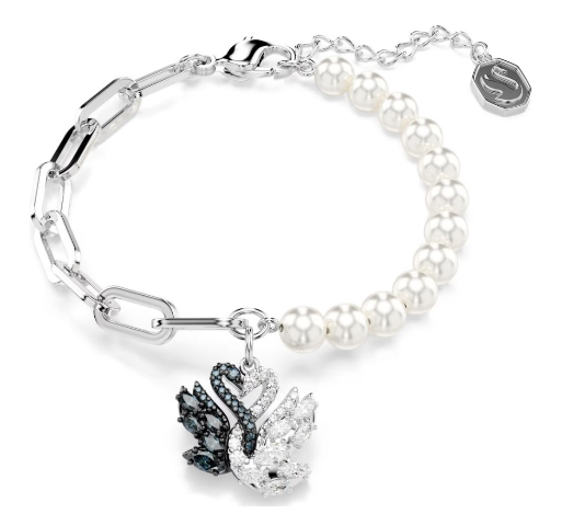 Brazalete Swarovski Cisne Perlas y Cadena Eslabón