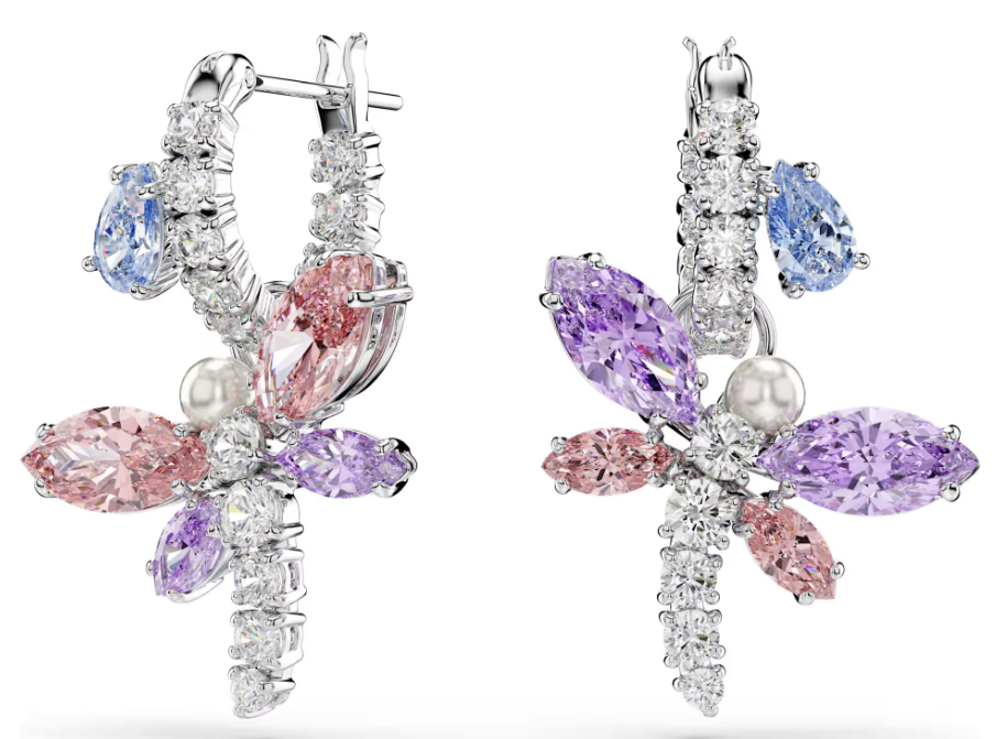 Aretes Swarovski Libélula Rosa y Lila