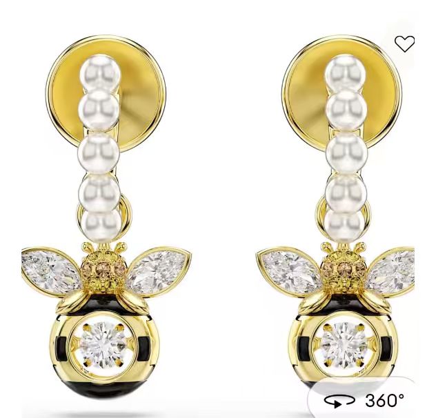 Aretes Swarovski Abeja Perlas y Esmalte Negro