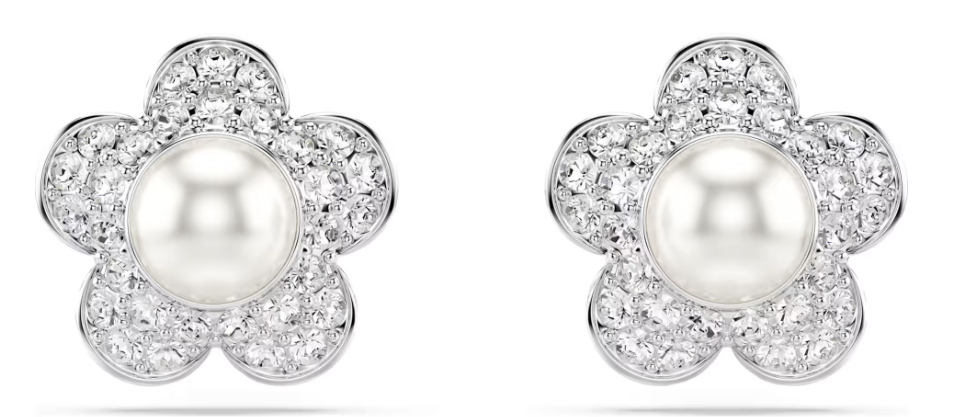 Aretes Swarovski Flor Perla y Pavé