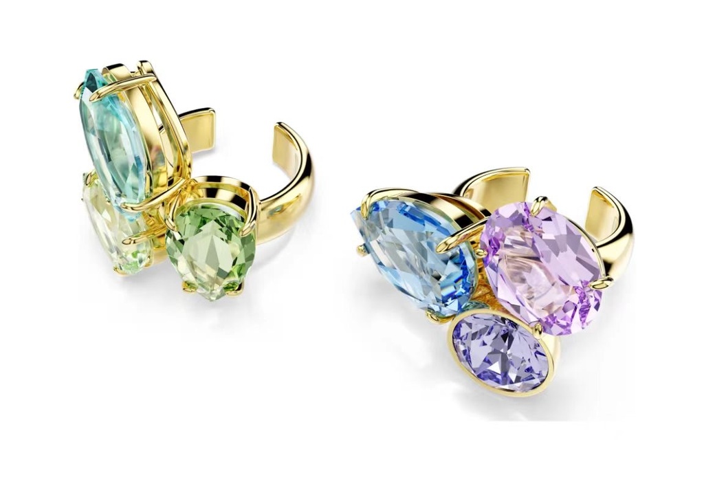 Aretes Swarovski Gema Cúmulo Multicolor Verde y Azul