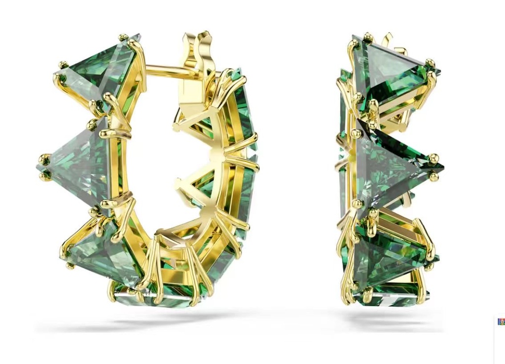 Aretes Swarovski Aro Triangular Cristal Verde