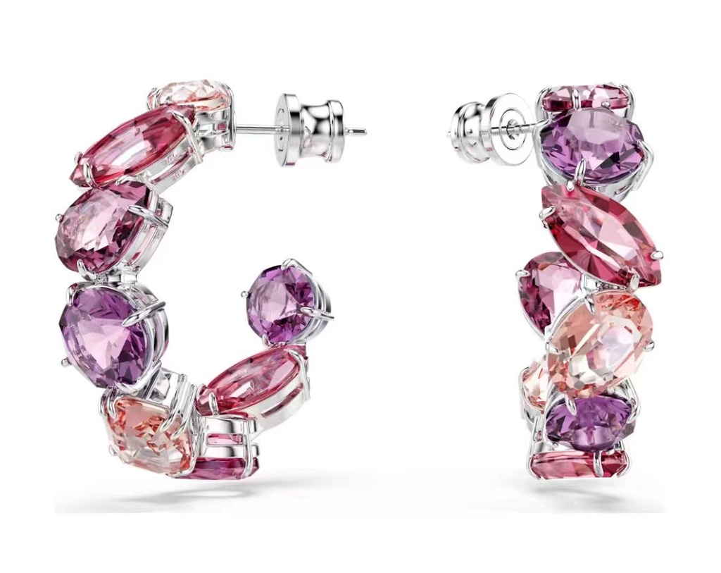 Aretes Swarovski Gema Aro Abierto Rosa y Lila
