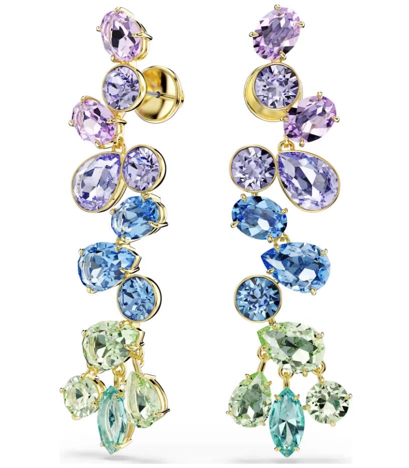 Aretes Swarovski Gema Cascada Degradado Lila a Verde
