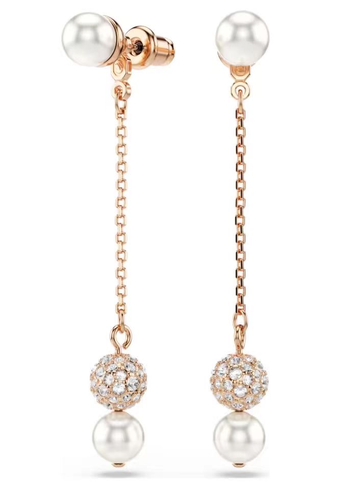 Aretes Swarovski Perla y Bola Pavé Oro Rosa