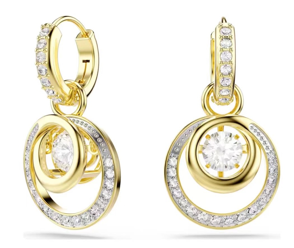 Aretes Swarovski Aro Pavé con Orbe Solitario Dorado